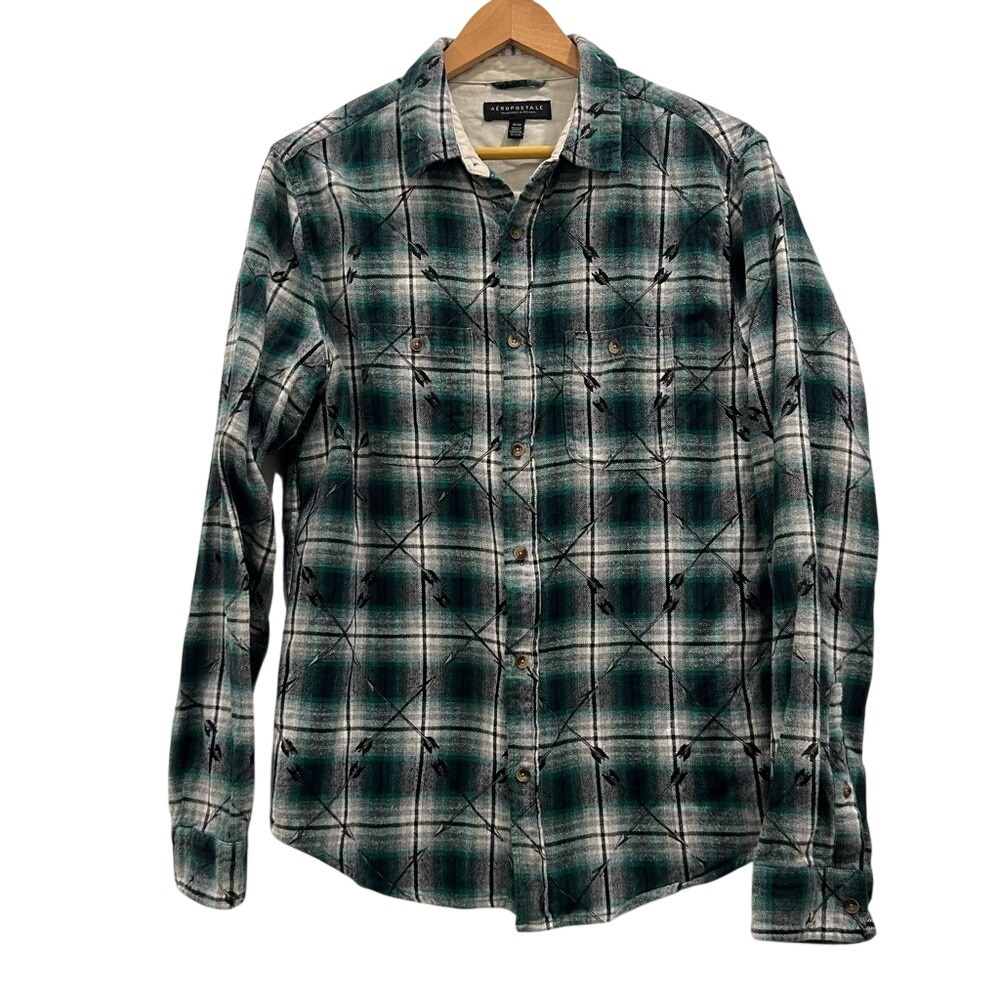 Aeropostale Button Up Shirt Men's Small M Multicolor Plaid Arrows‎ Long Sleeves